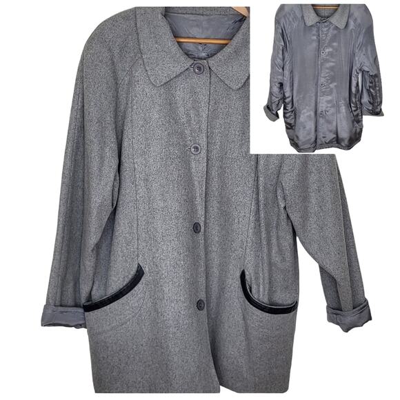 Haband Reversible Wool and Silk Coat with Leather Trim Pockets Size 2X - Picture 3 of 16